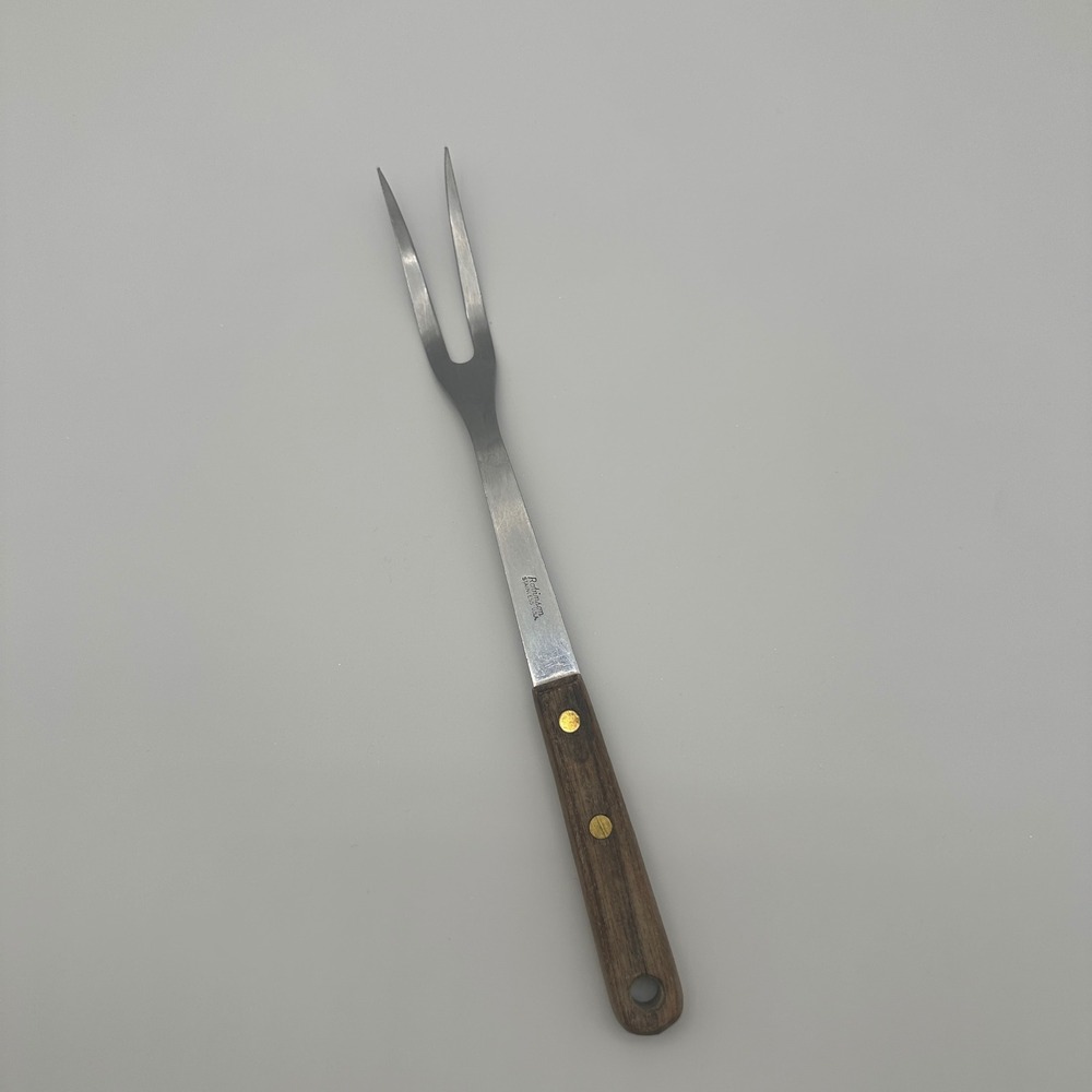 Robinson Stainless USA Meat Carving Fork Wood Handle Vintage 12 Inch 2 Tine